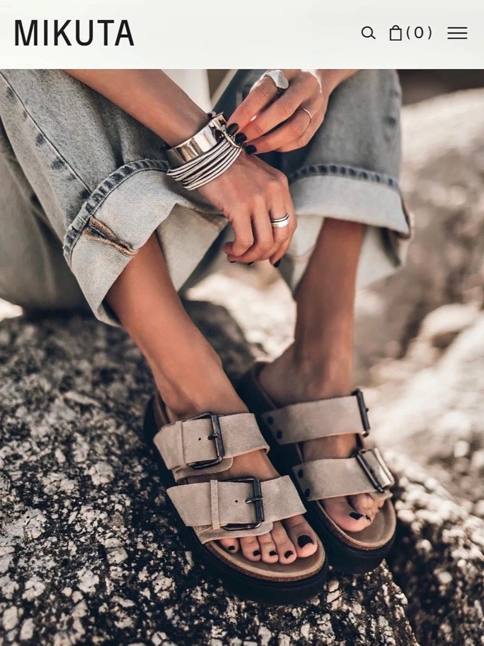 Mikuta The Beige Suede Buckle Sandals Platform Beige & Black